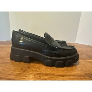 Bar III Women's Paz Lug Sole Loafers Black Size 9.5 90's Style Casual Footwear